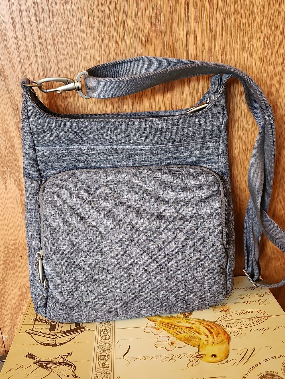 Travelon Gray Quilted Crossbody Bag with Front Pocket
